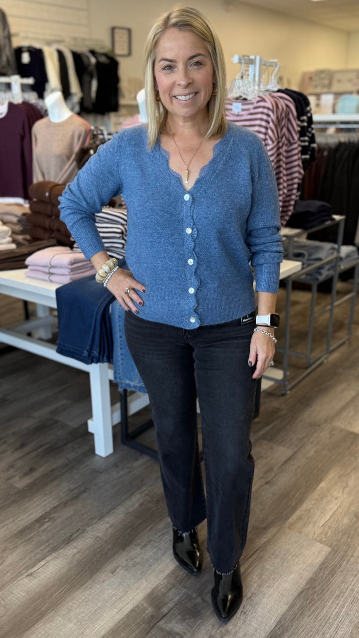 Blue Lace V Neck Cardigan