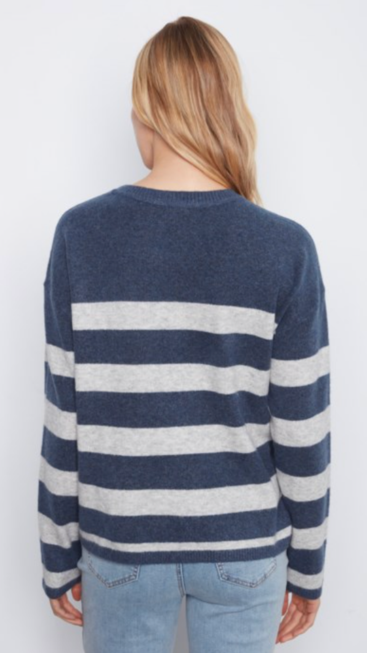 Striped Crew Neck Sweater With Heart Patch