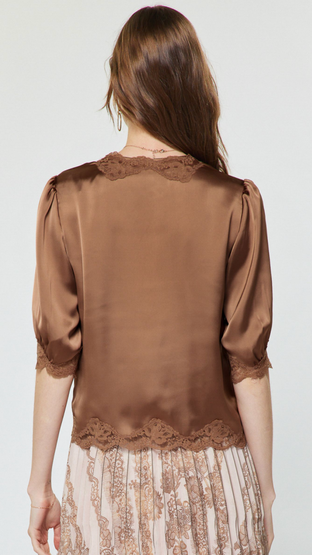 Mocha Mousse Floral Lace Blouse