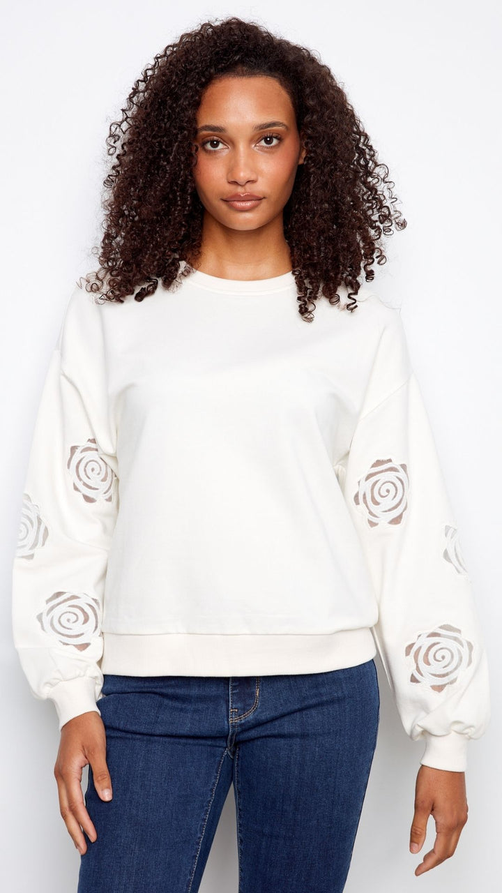 French Terry Floral Embroidery Long Sleeve