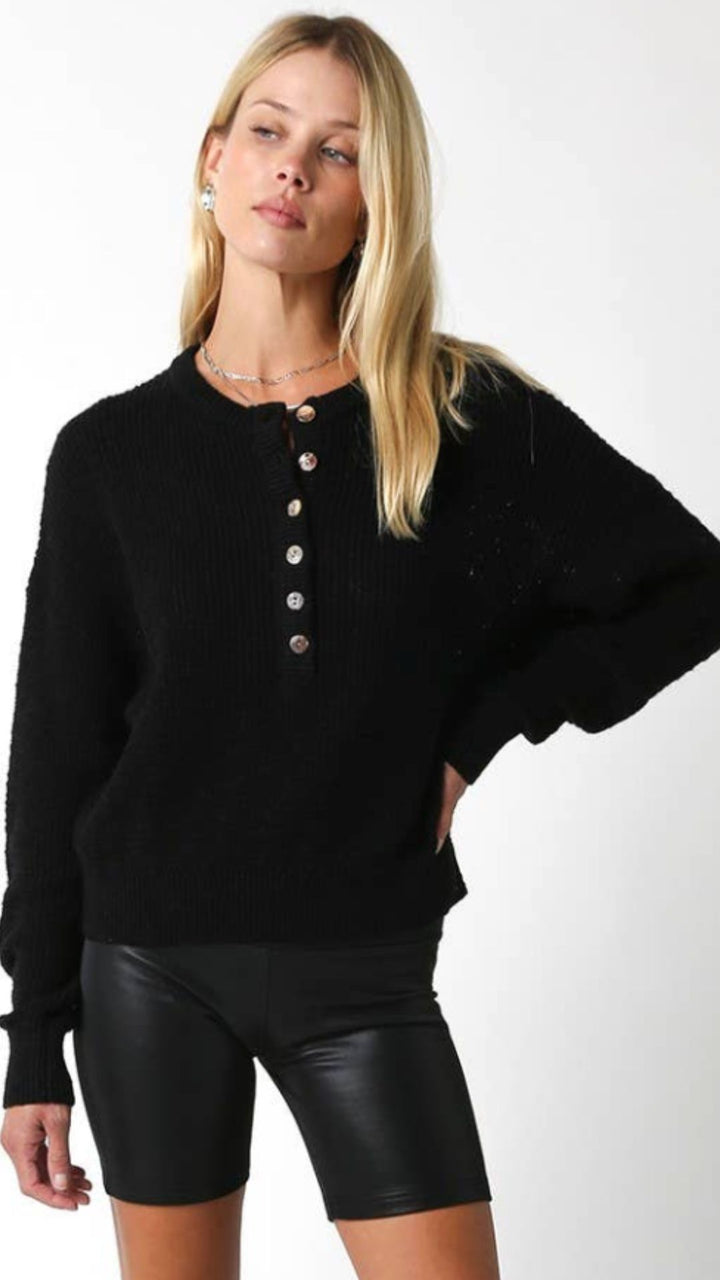 Black Cotton Buttoned Sweater