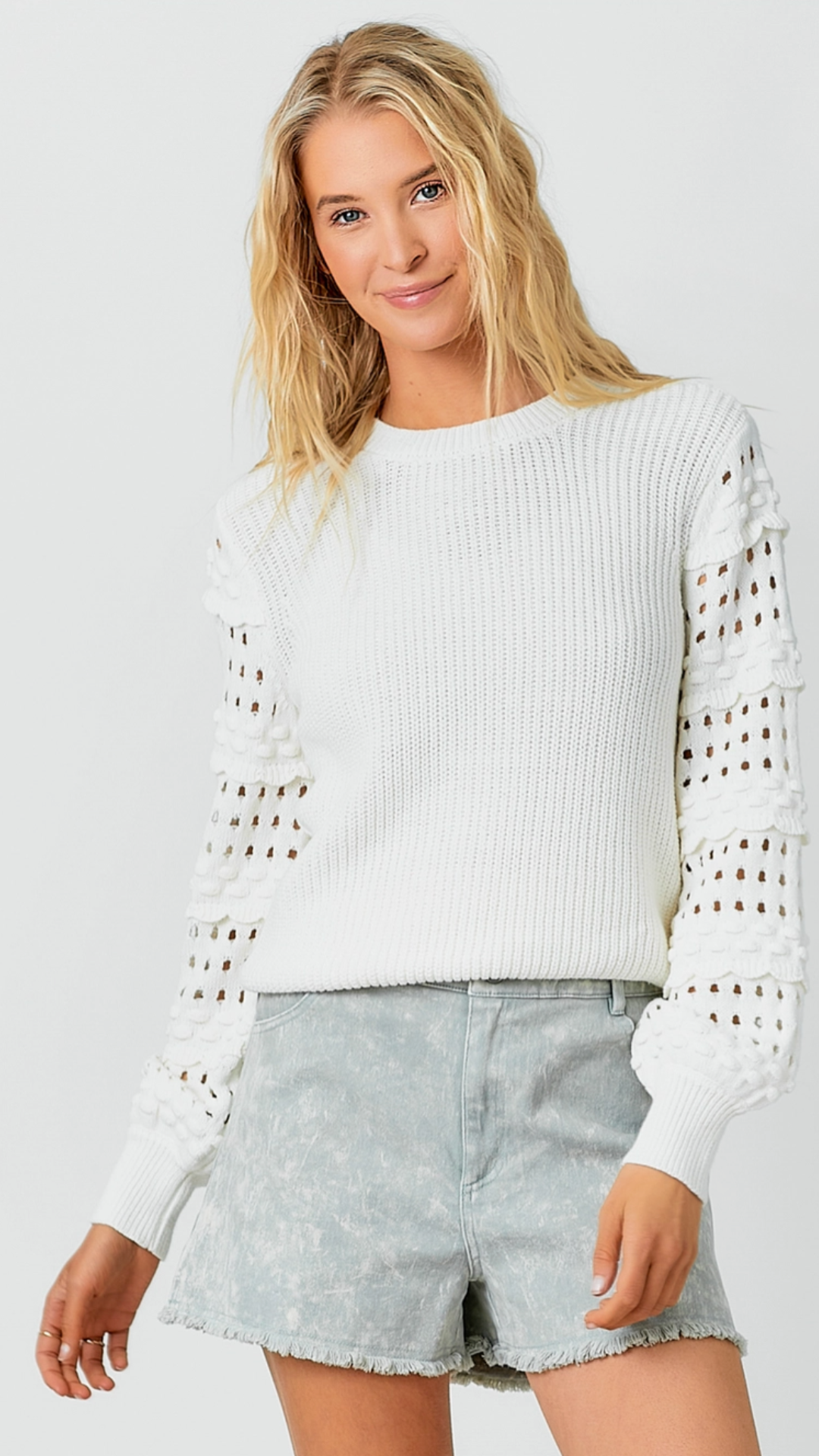 Ivory Textured Sleeve Sweater