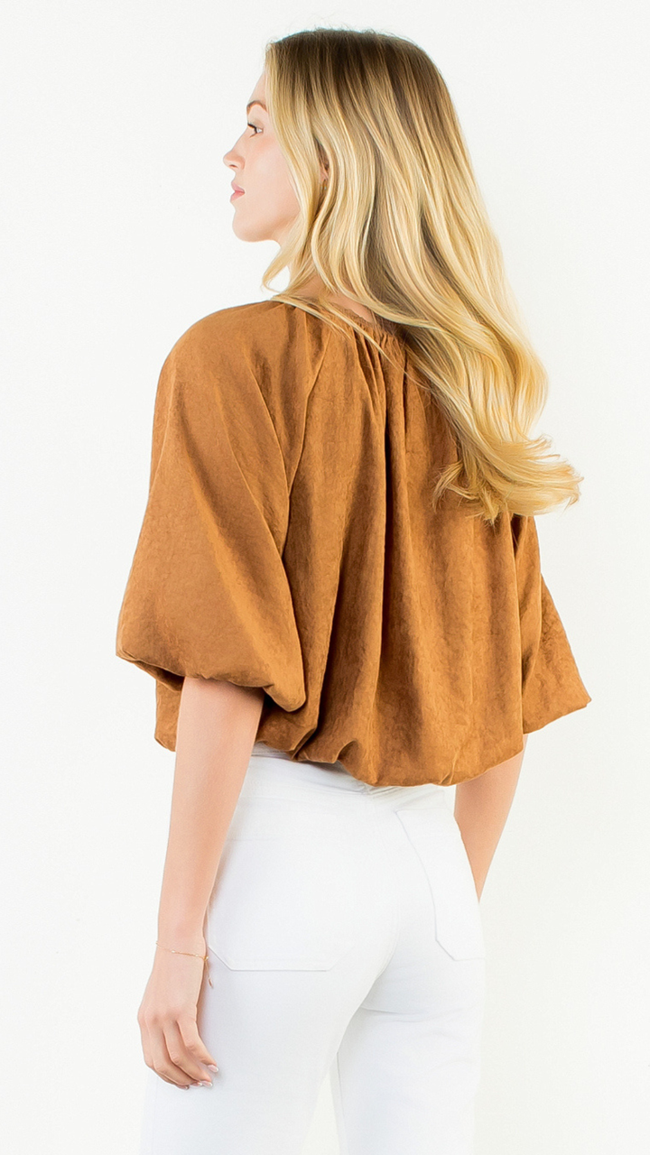 Camel Bubble Hem Suede Top