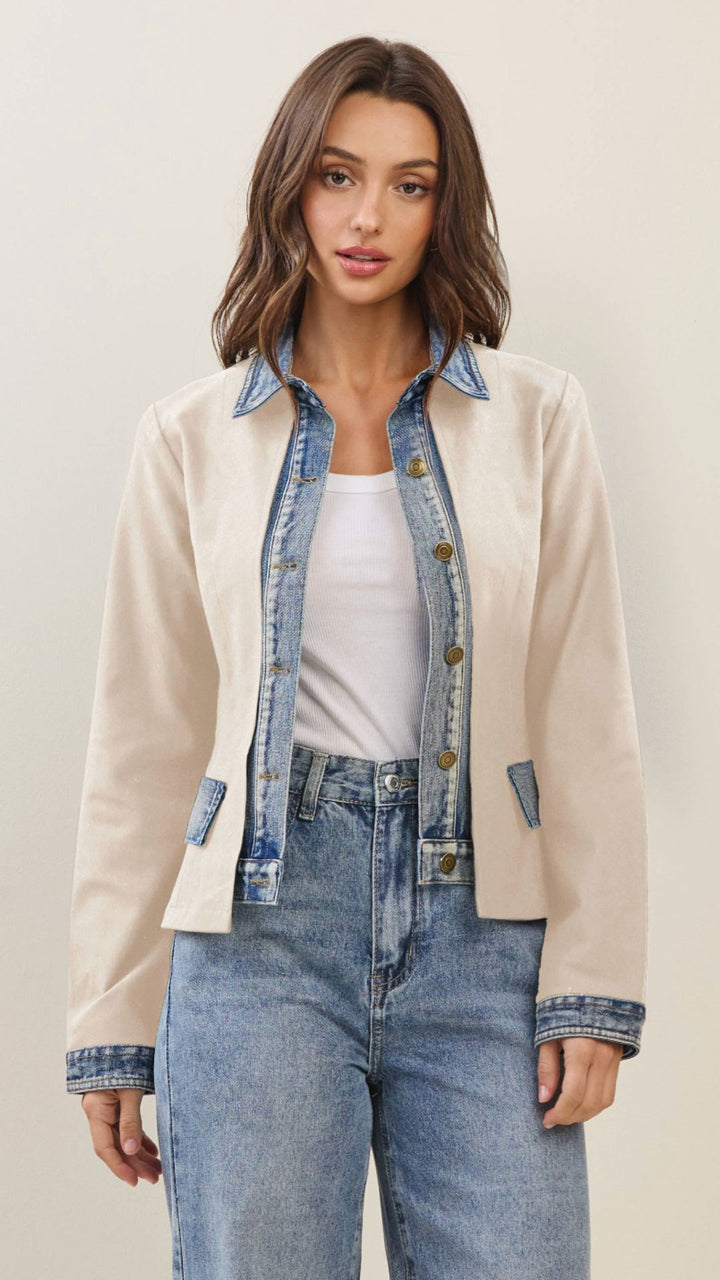 Ecru Denim Trim Jacket