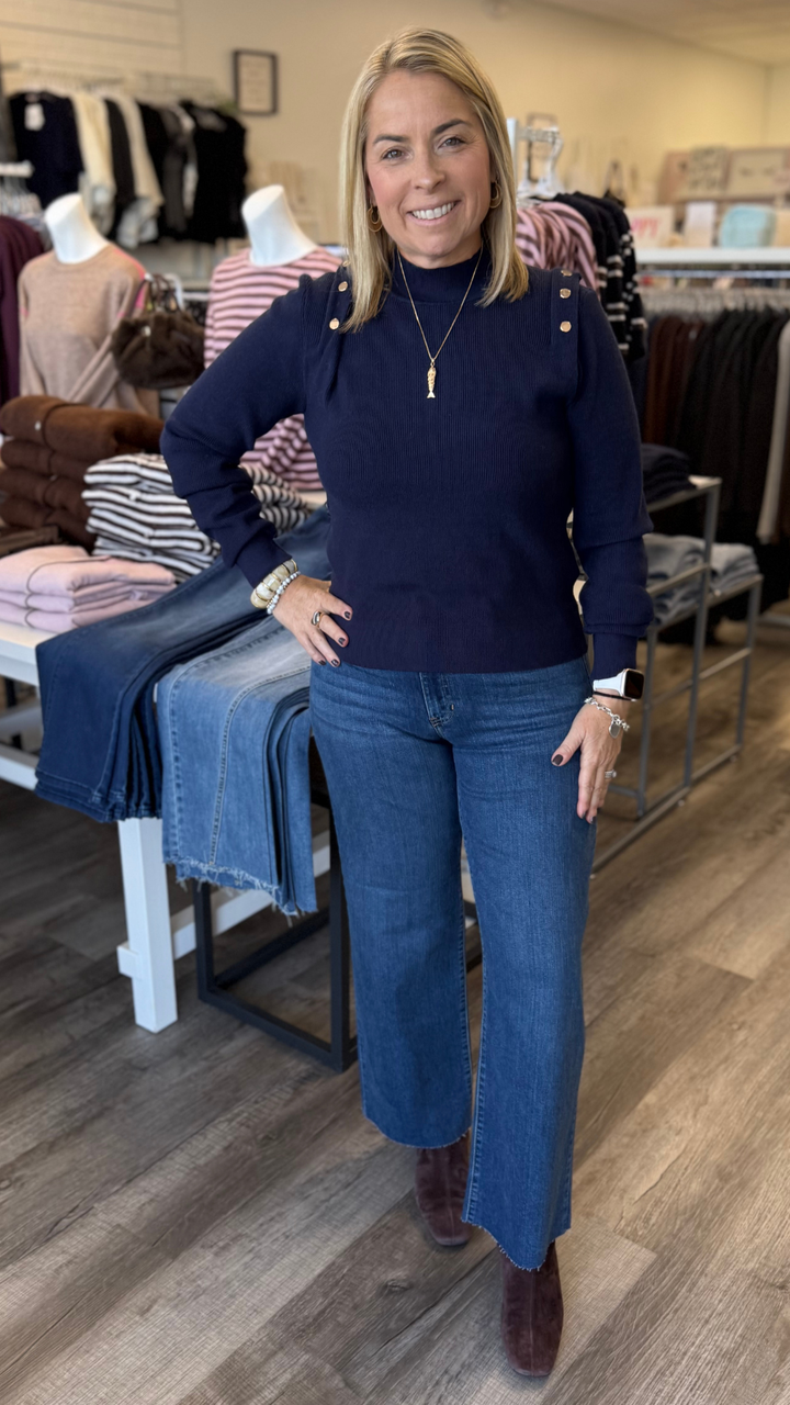 Navy Blue Buttoned Detail Sweater