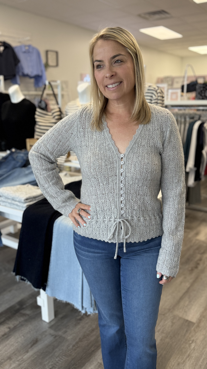 Light Grey Front Tie Sweater Cardigan