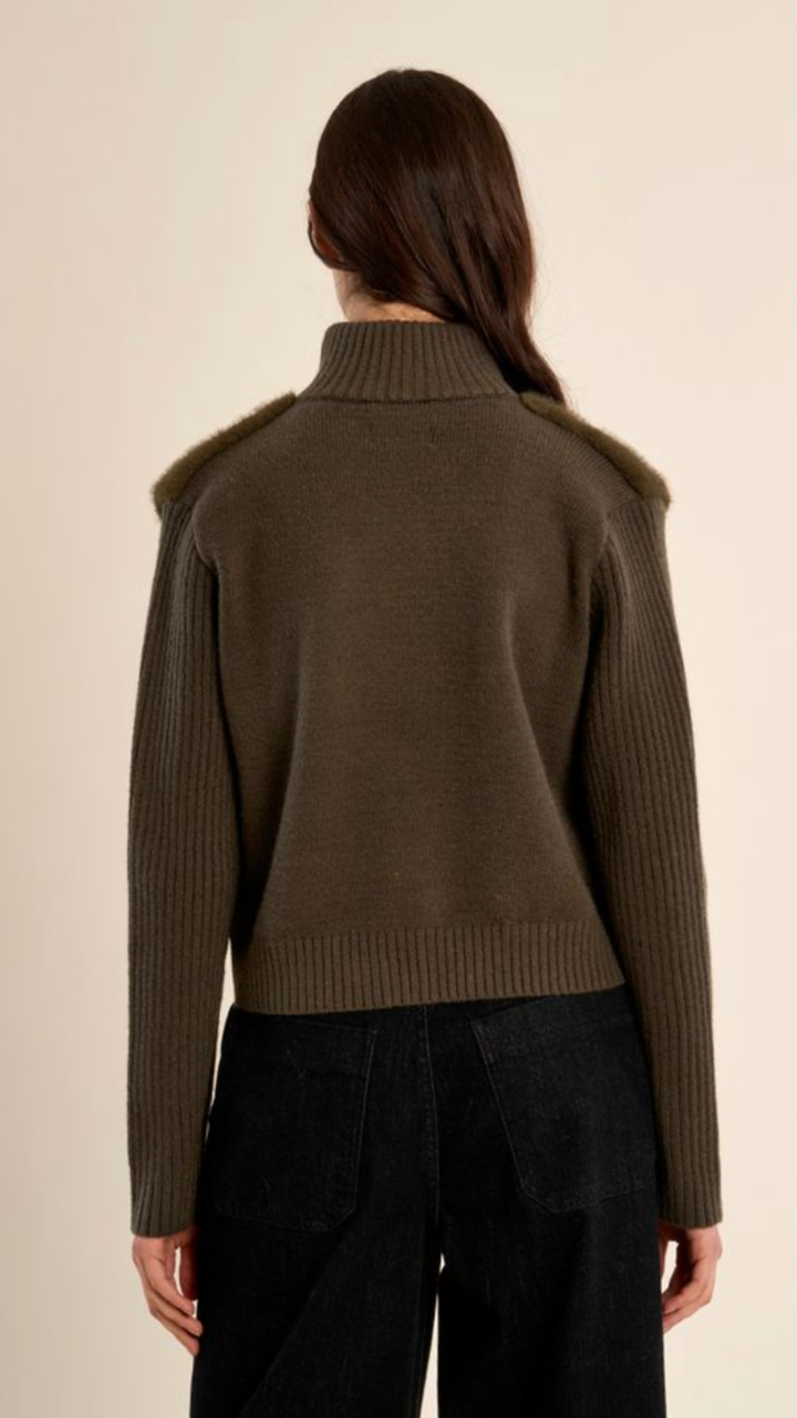 Olive Fur Long Sleeve Funnel Neck Jacket