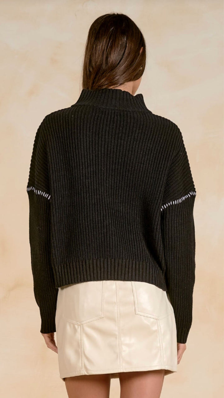 Black Quarter Zip Whipstitch Sweater
