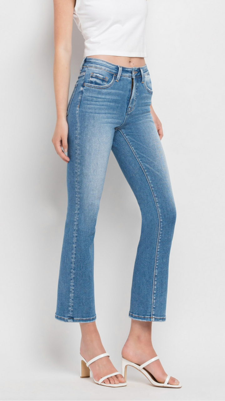 Tummy Control Mid Rise Crop Flare Jeans
