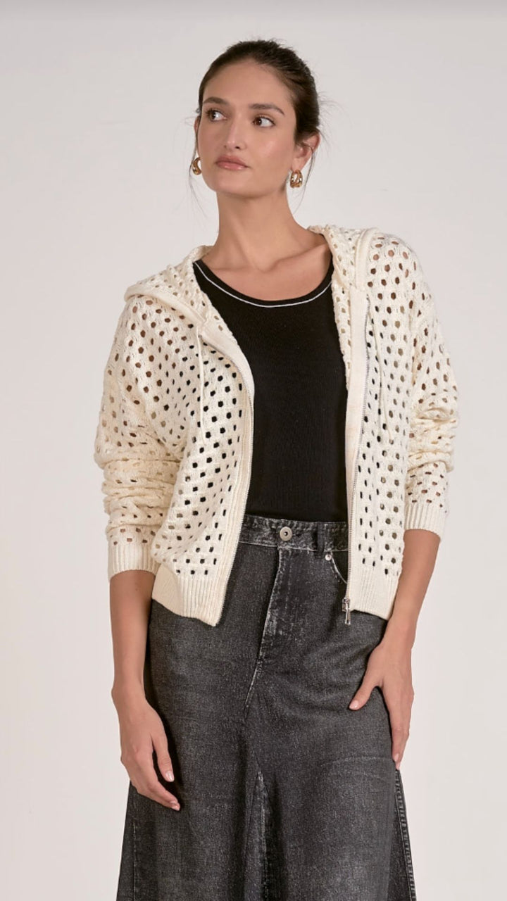 Off White Open Knit Hoodie Cardigan