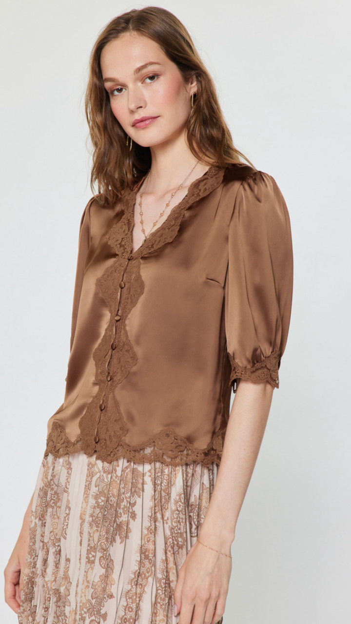 Mocha Mousse Floral Lace Blouse
