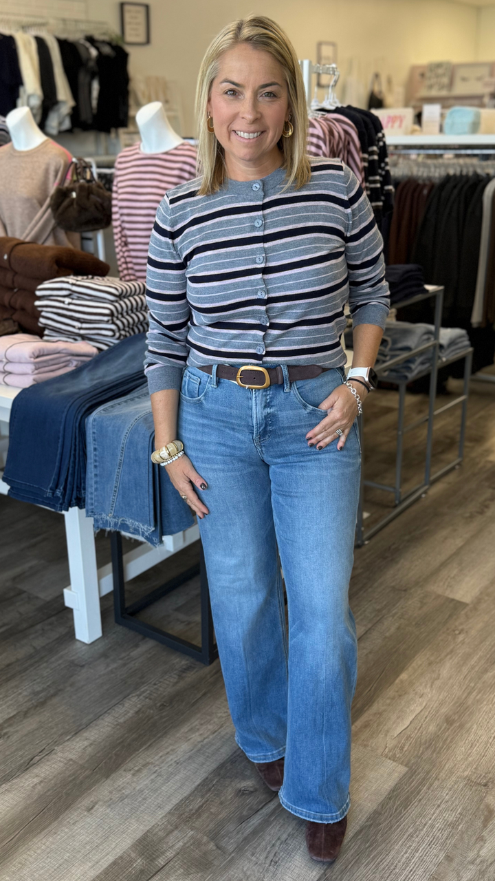 Multi Stripe Button Cardigan