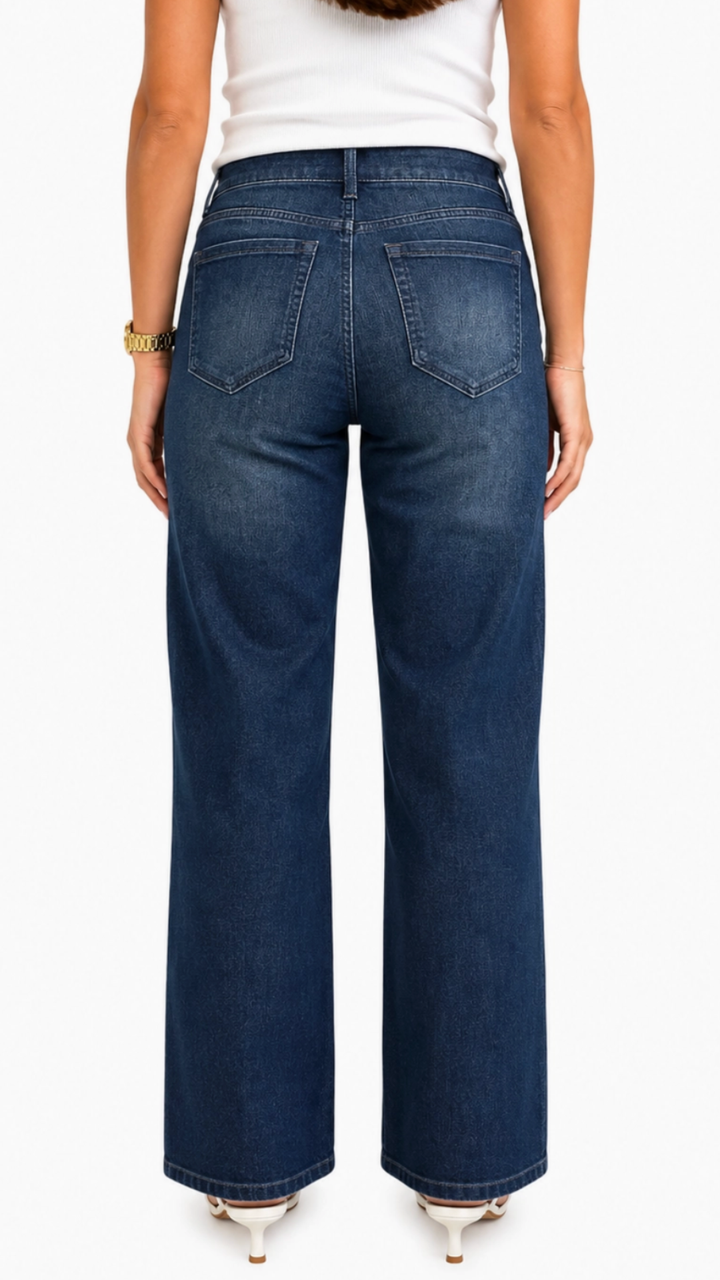 Mid Rise Dark Wash Petite Slim Wide Leg Jeans