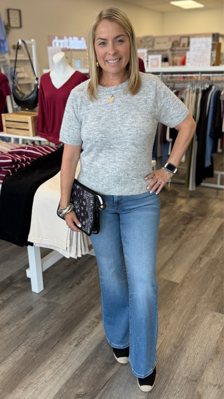 Light Heather Gray Short Sleeve Sweater