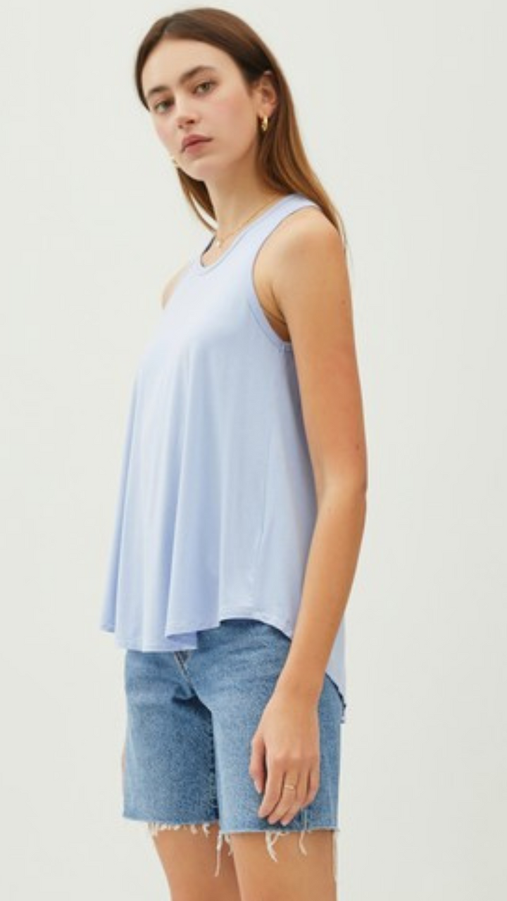 Chambray Flowy Round Neck Tank