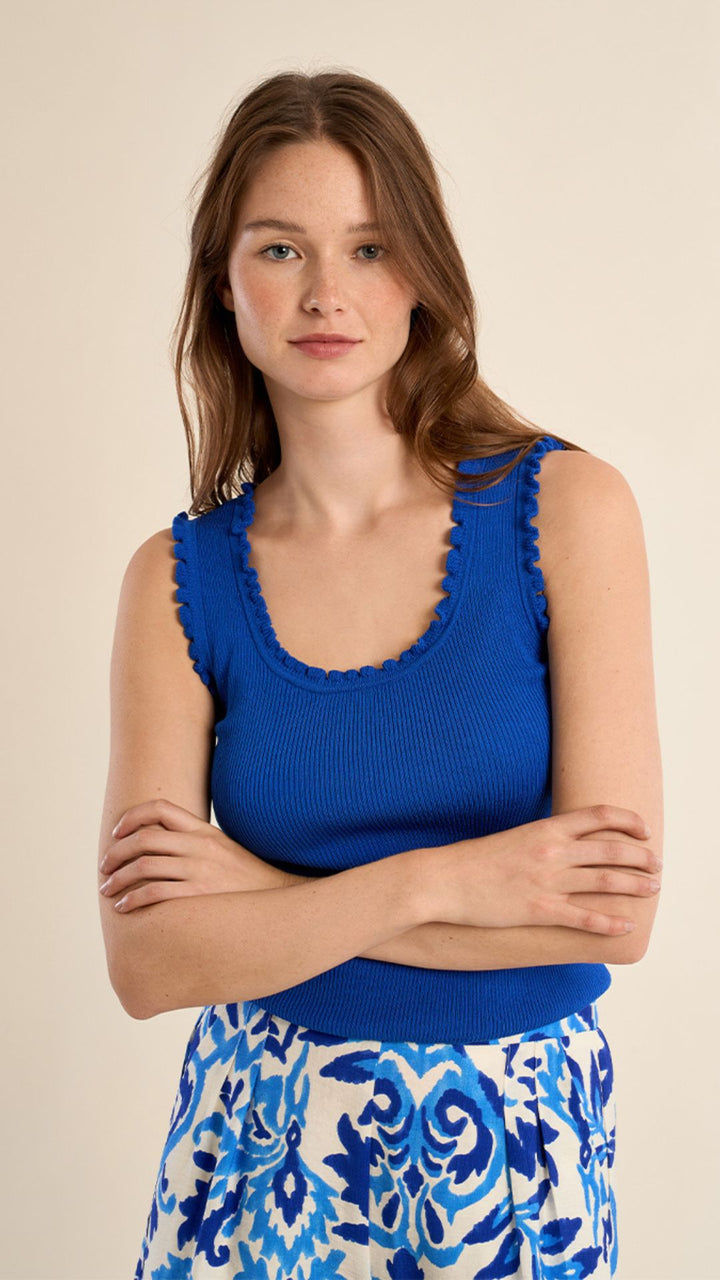Blue Ruffled Edge Tank