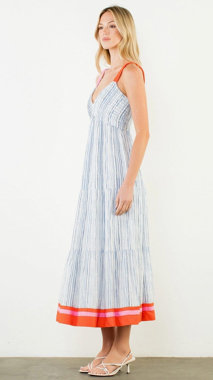 Thin Strap Striped Maxi Pattern Dress