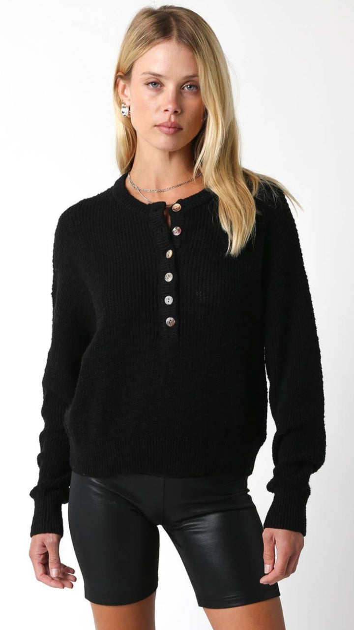 Black Cotton Buttoned Sweater