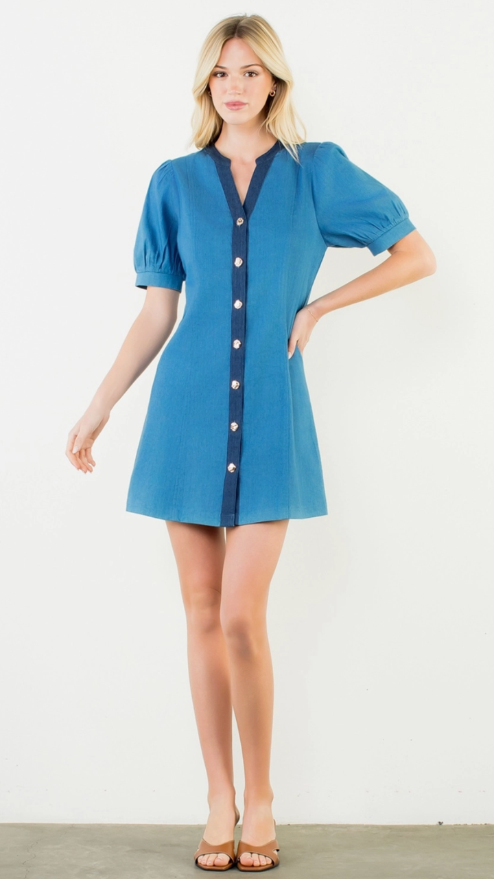 Short Sleeve Denim Button Up Dress