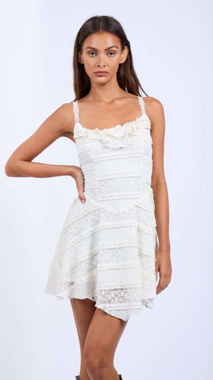 Floral Lace Tiered Ruffle High-Low Dress