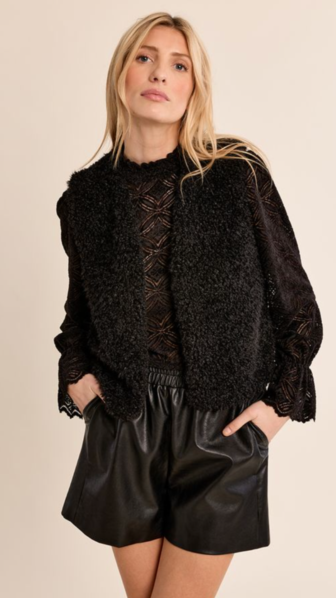 Black Faux Sheepskin Fur Vest