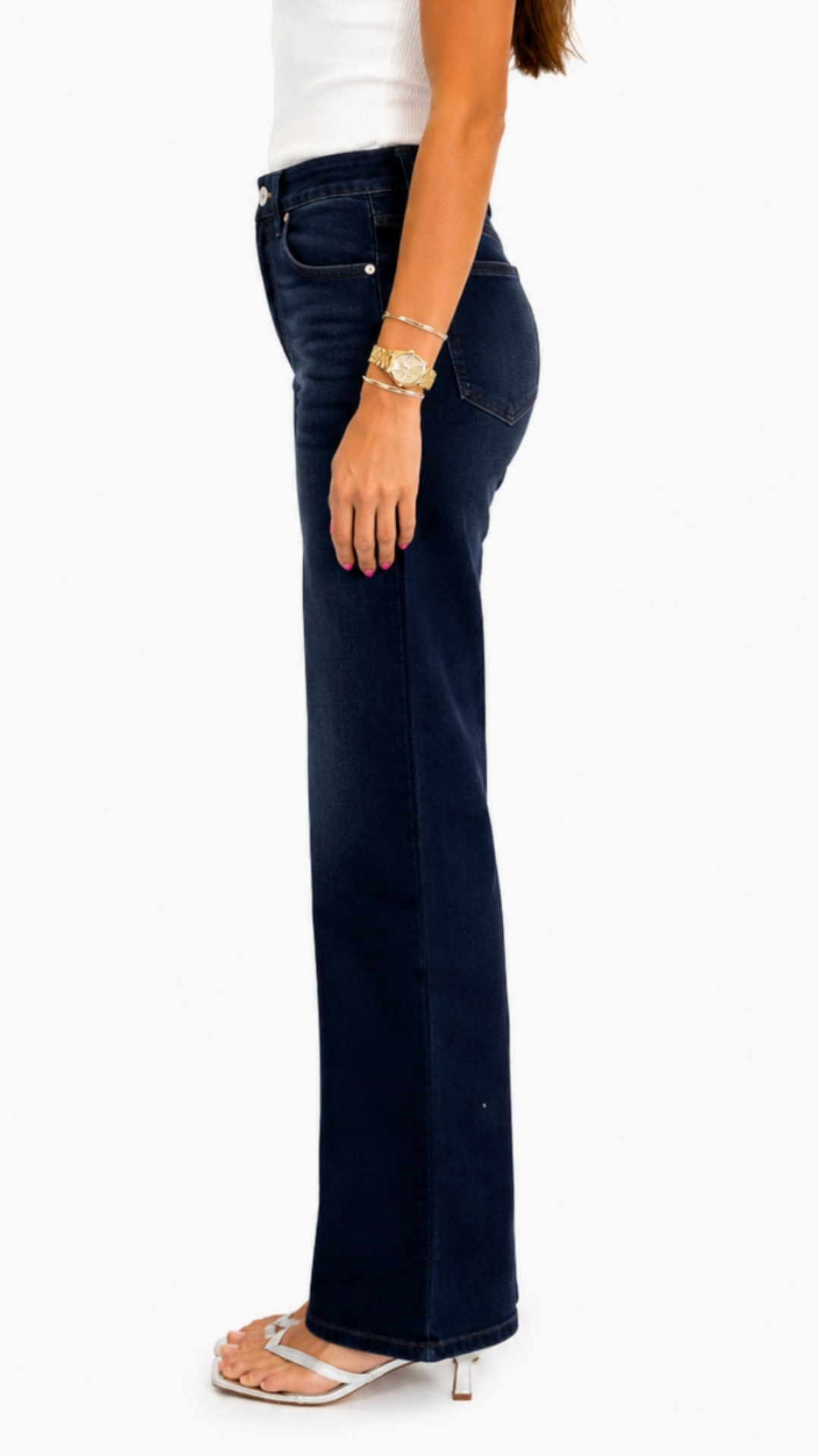Mid Rise Dark Wash Petite Slim Wide Leg Jeans
