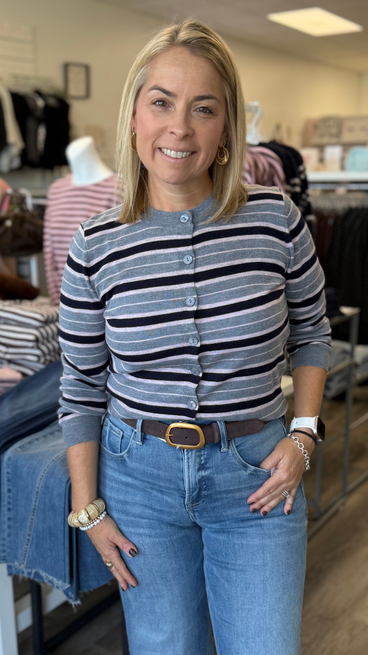 Multi Stripe Button Cardigan