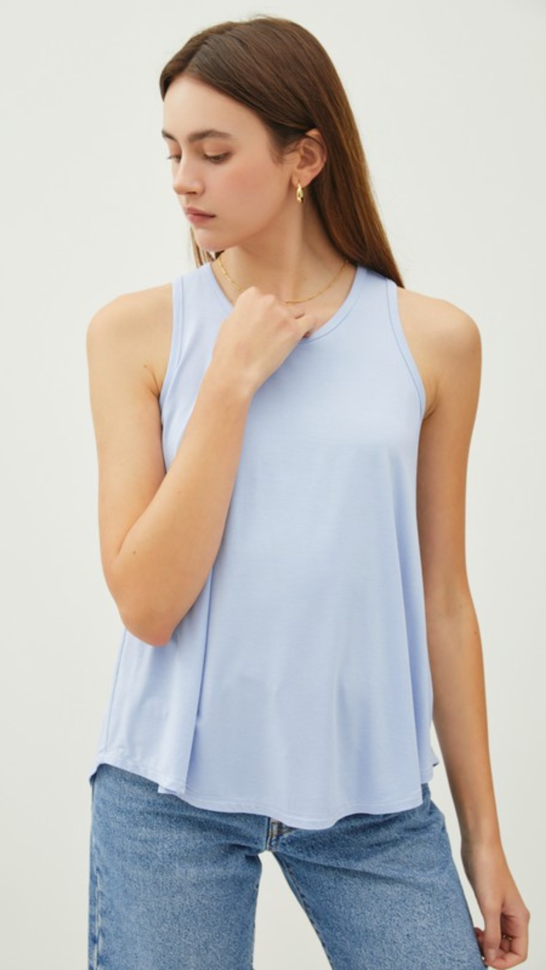 Chambray Flowy Round Neck Tank