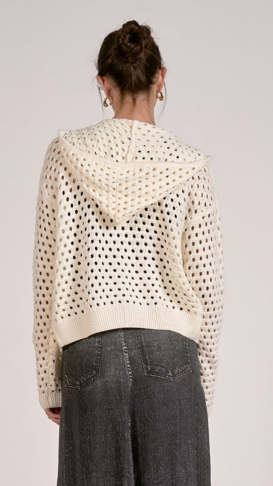Off White Open Knit Hoodie Cardigan