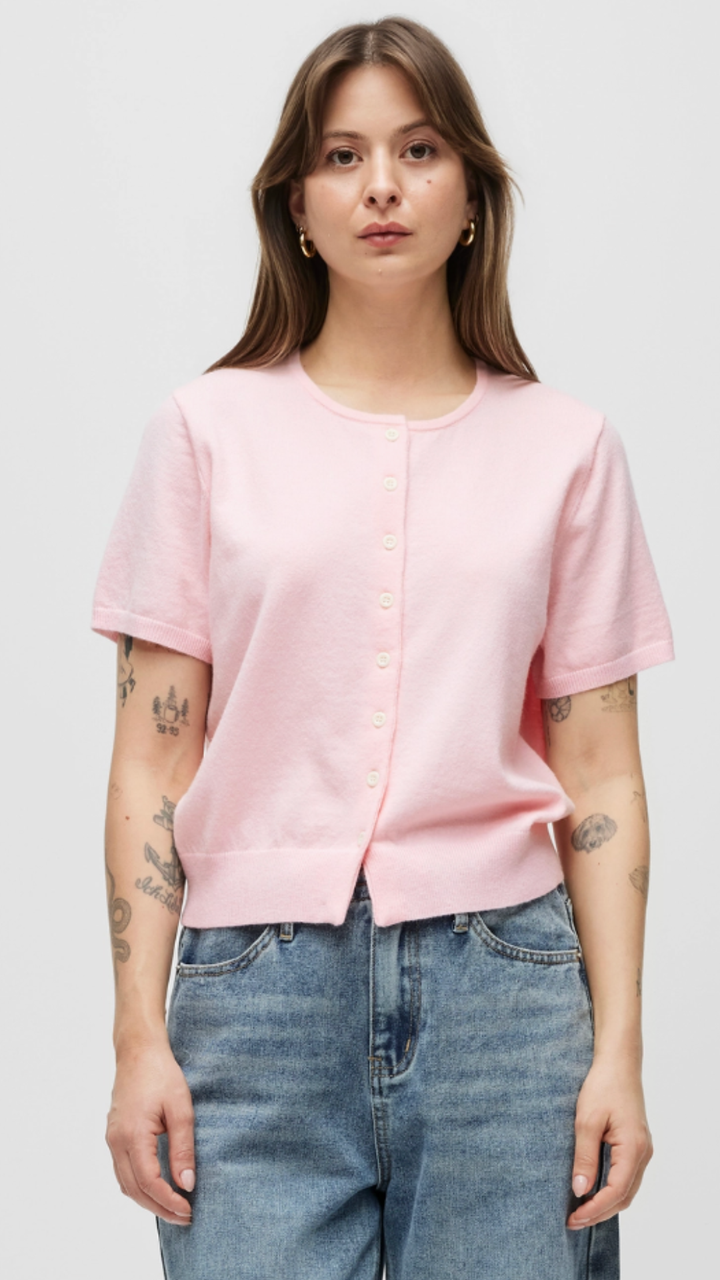 Pink Short Sleeve Cardigan