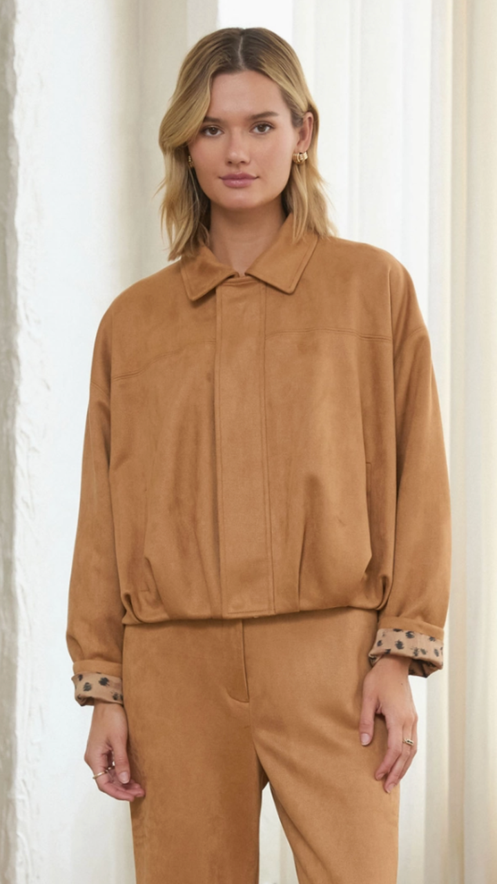 Camel Faux Suede Bubble Hem Jacket