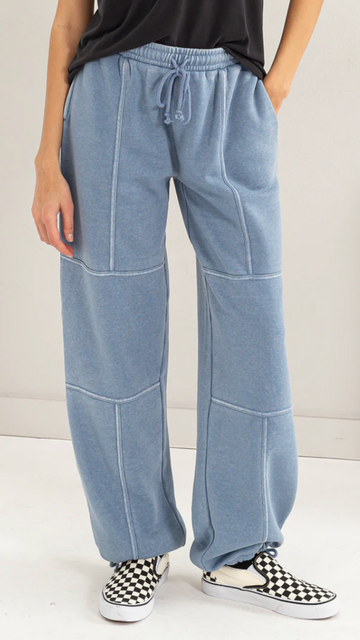 Gray Blue High Waist Wide Leg Drawstring Pants