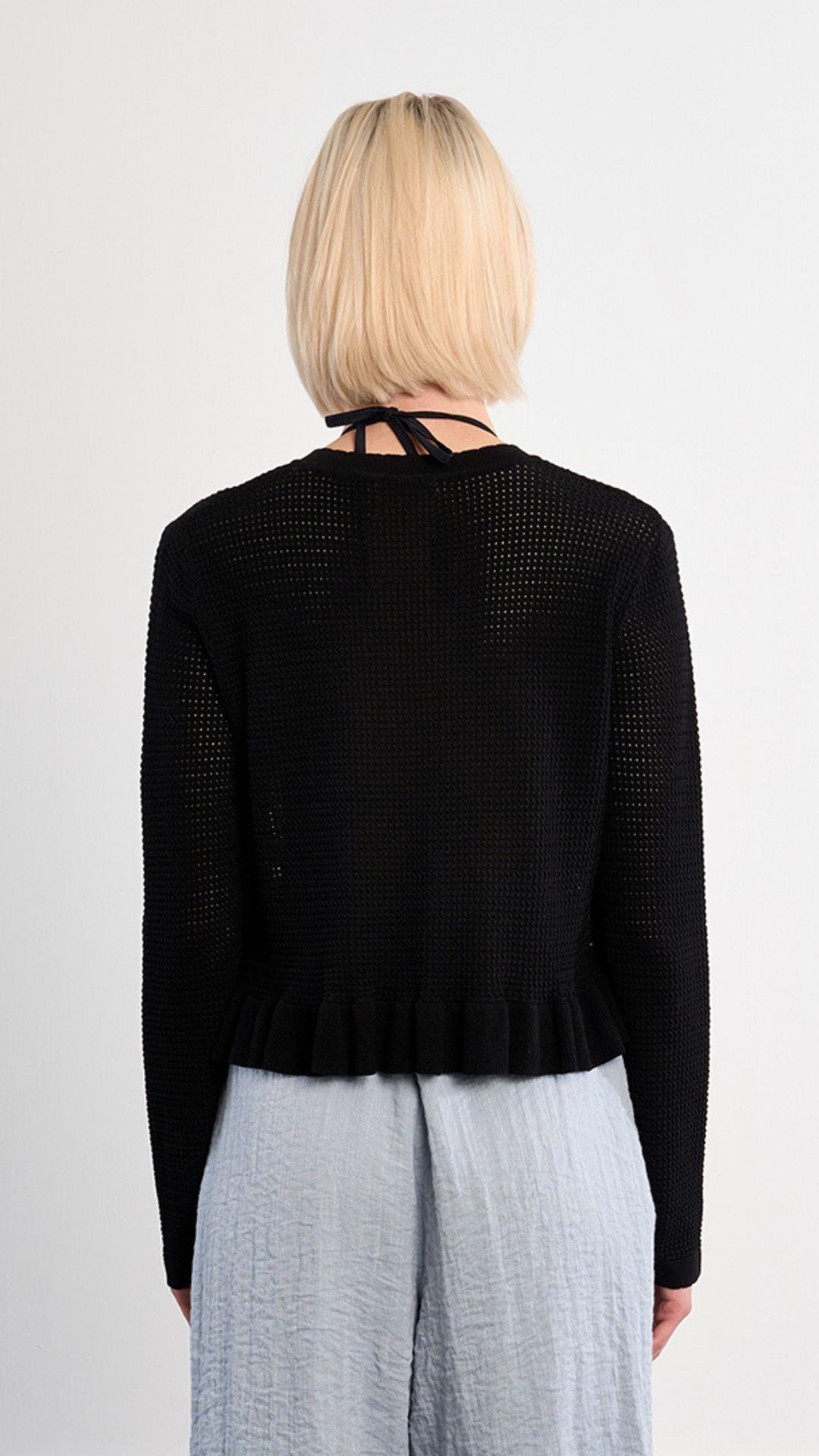 Black Open Knit Tie Front Cardigan