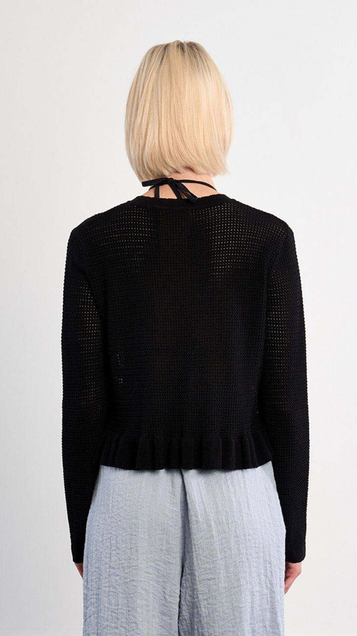 Black Open Knit Tie Front Cardigan