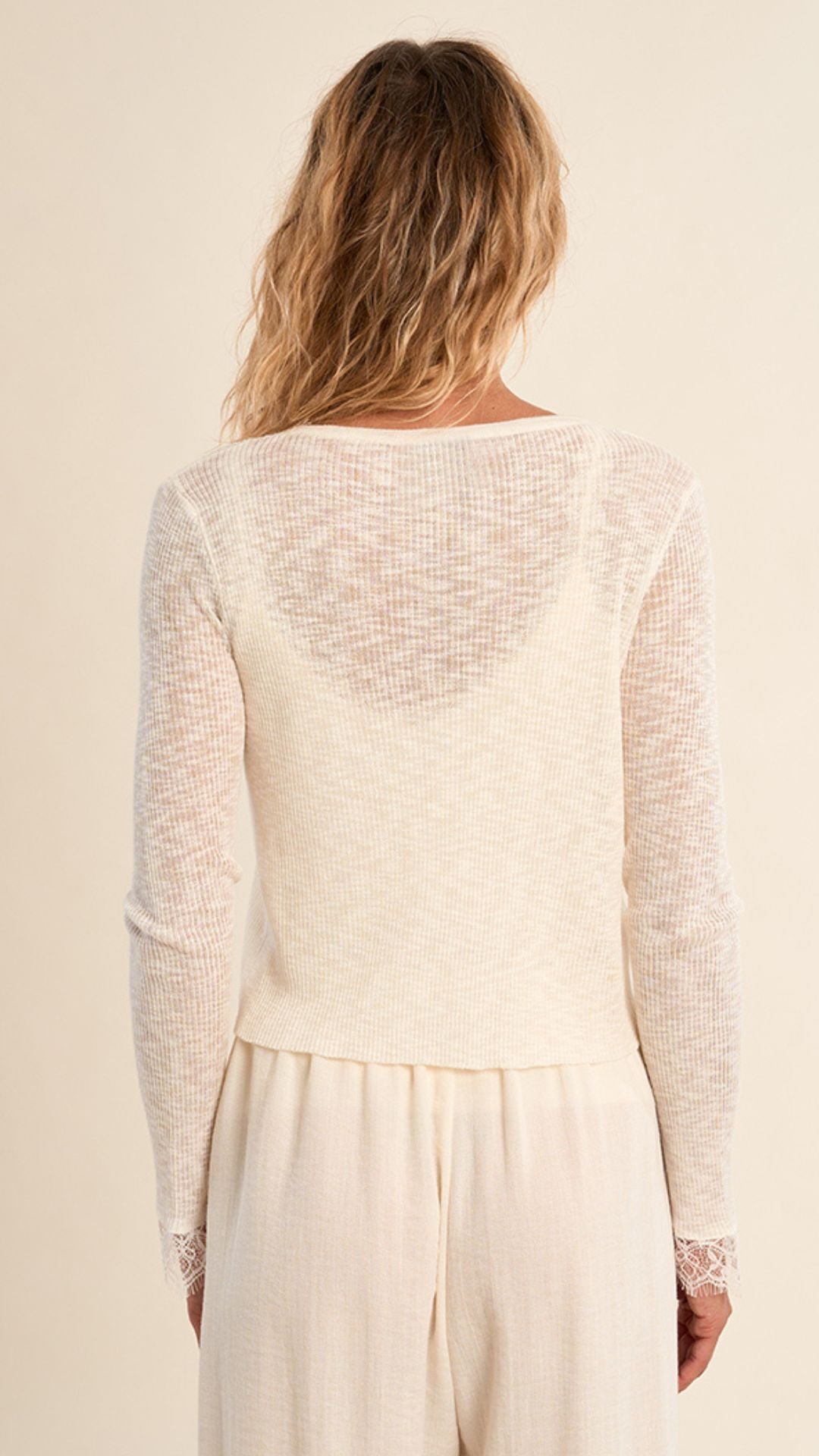 Off White Front Tie Lace Cardigan