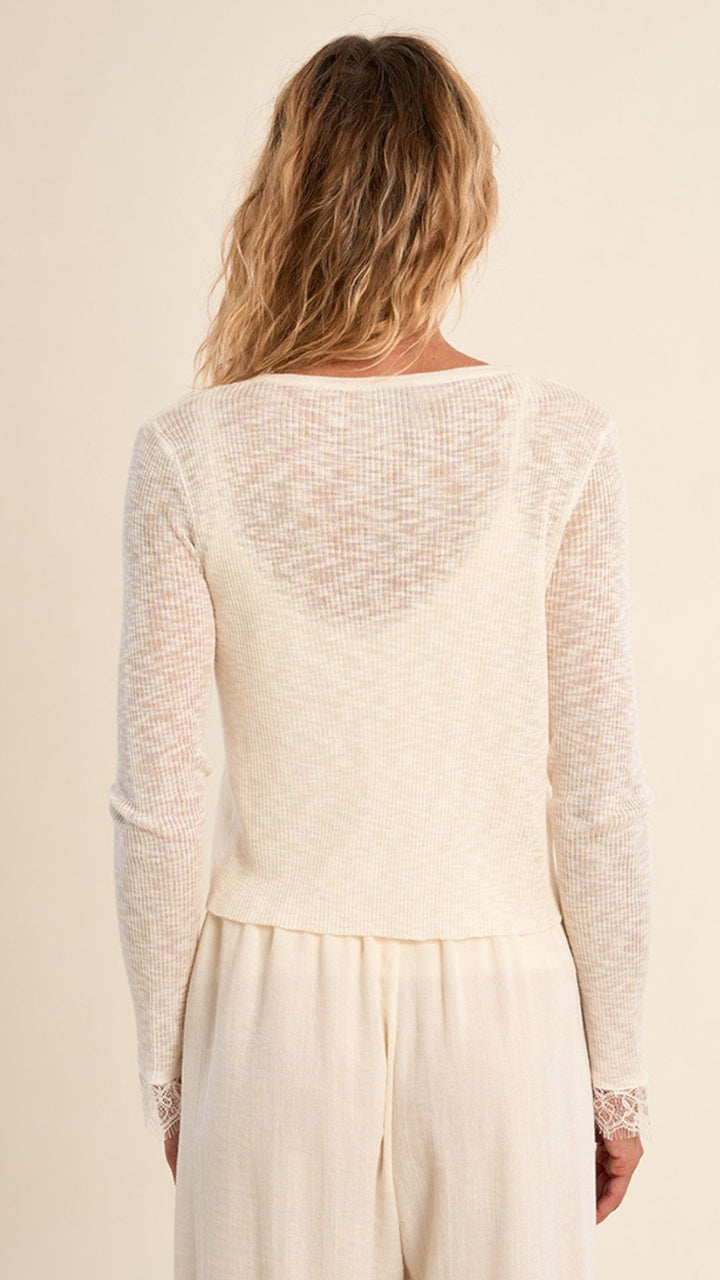 Off White Front Tie Lace Cardigan