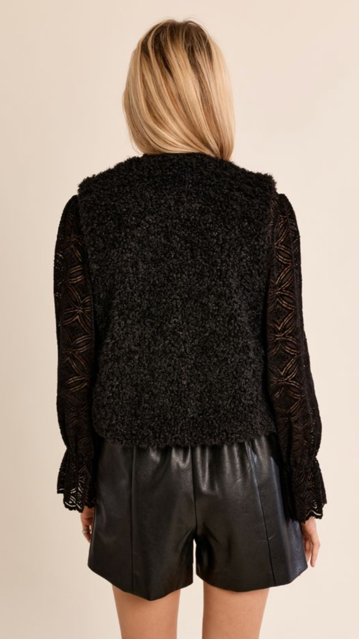 Black Faux Sheepskin Fur Vest