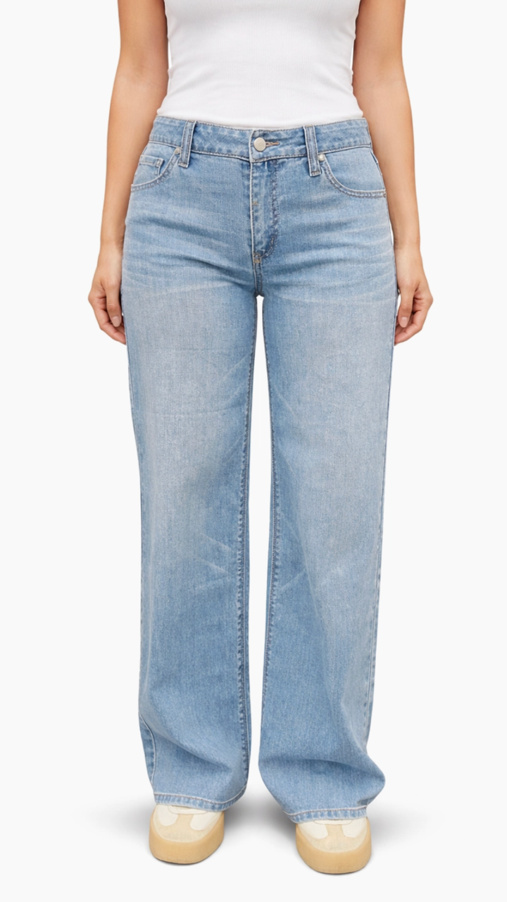 Mid Rise Light Wash Petite Silk Slim Wide Leg Jeans