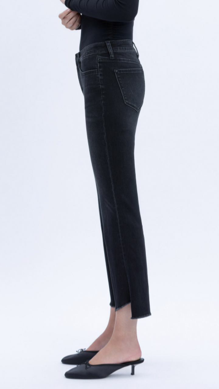 Mid Rise Black Super Soft Crop Step Hem Flare Jeans
