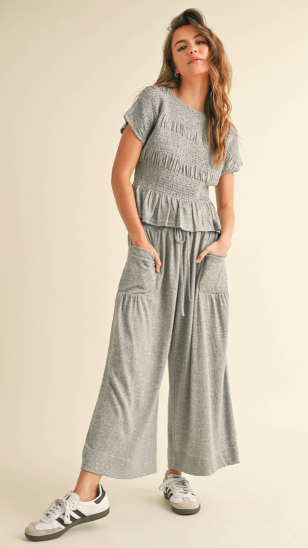 Rayon Short Sleeve Smocking Detail Top
