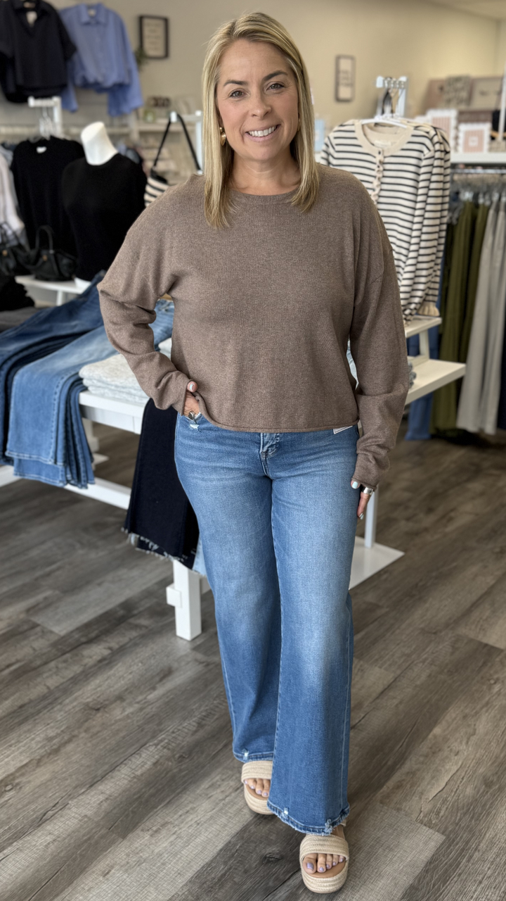Mocha Essential Short Sleeve Rolling Hem Top