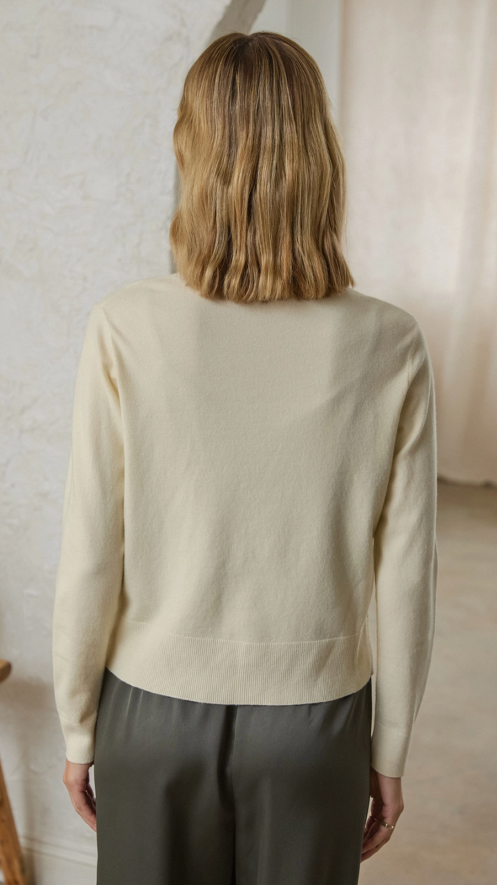 Ivory Knit Cardigan With Gold Buttons