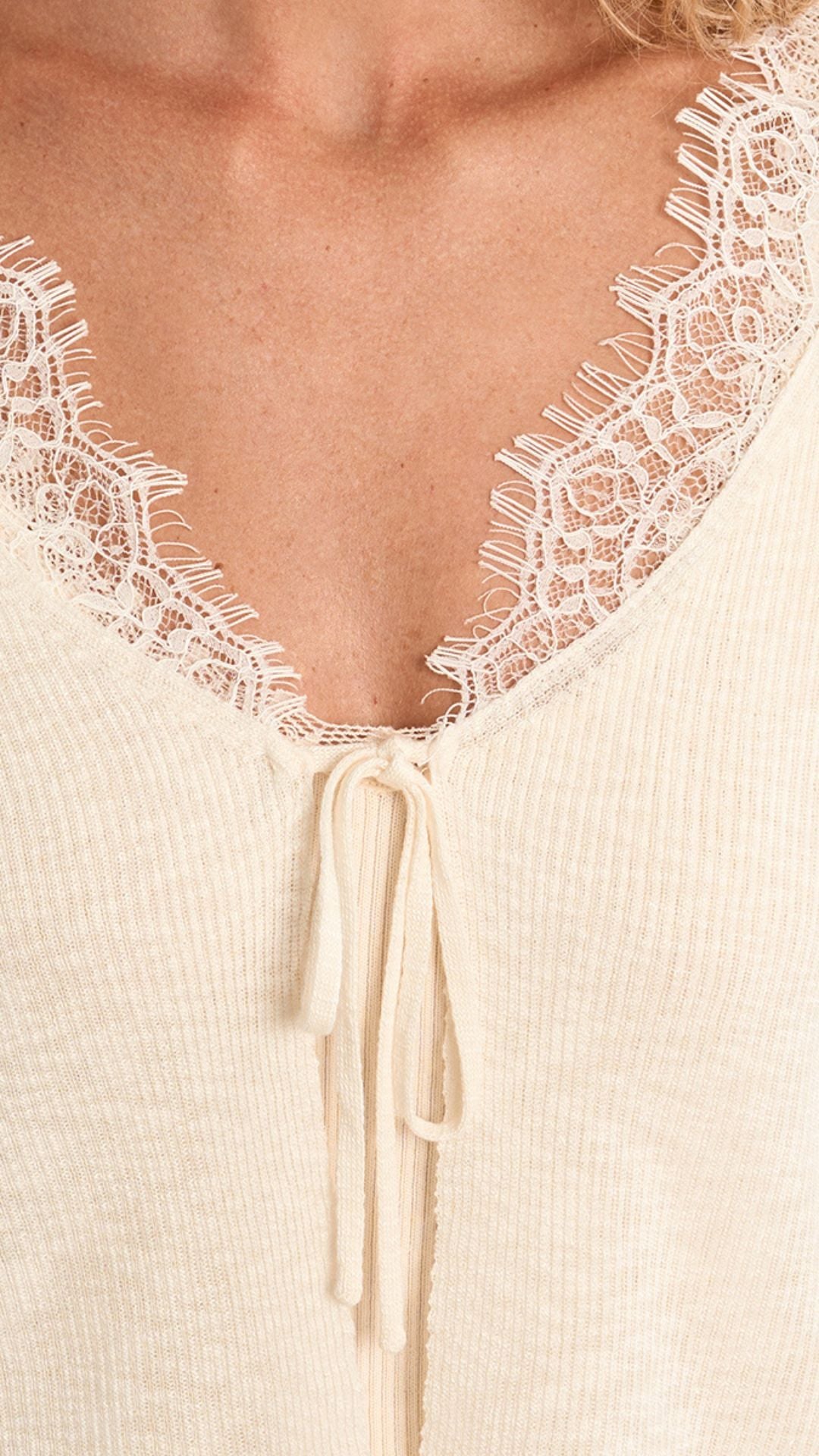 Off White Front Tie Lace Cardigan