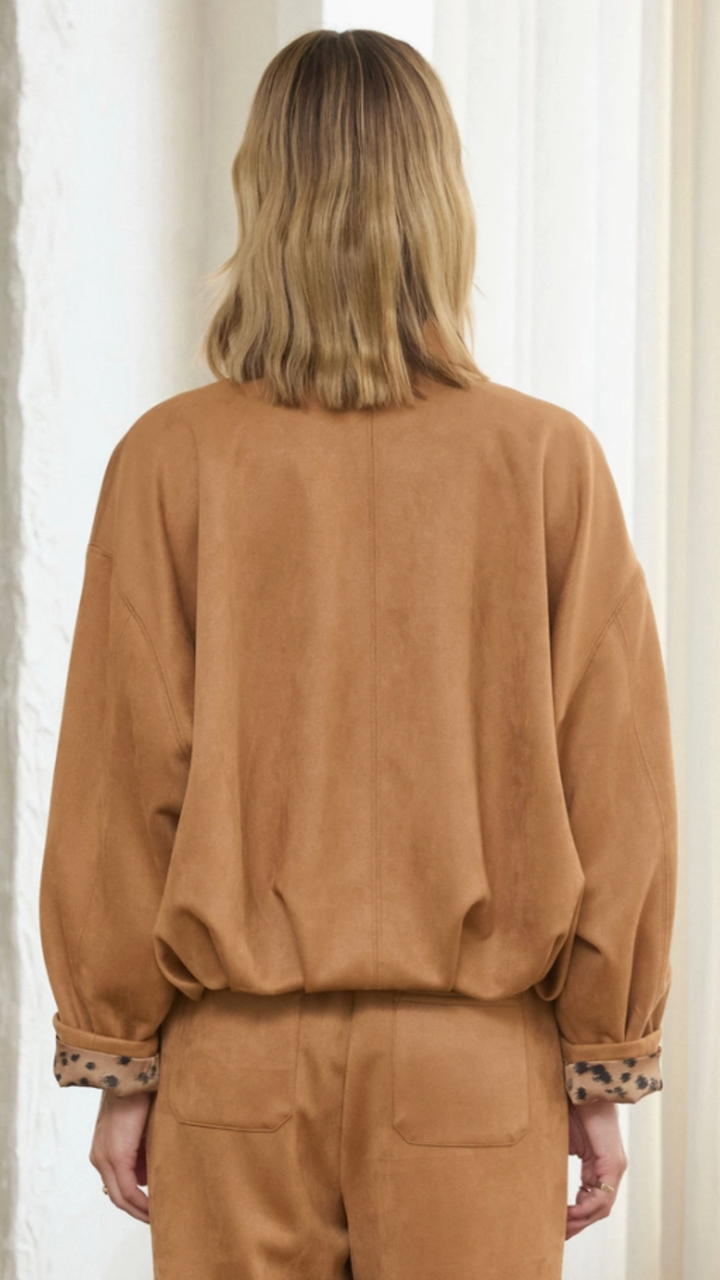 Camel Faux Suede Bubble Hem Jacket