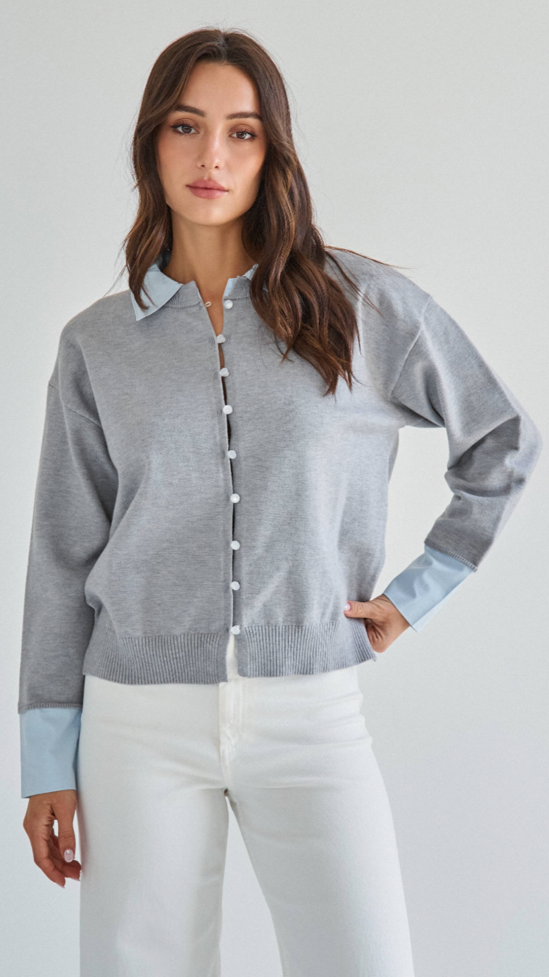 Grey Layered Look Knit Top