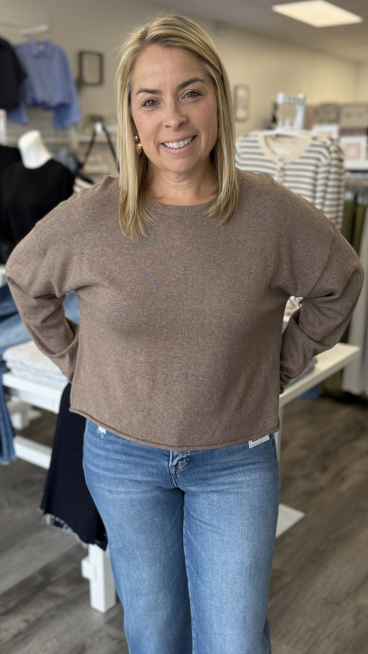 Mocha Essential Short Sleeve Rolling Hem Top