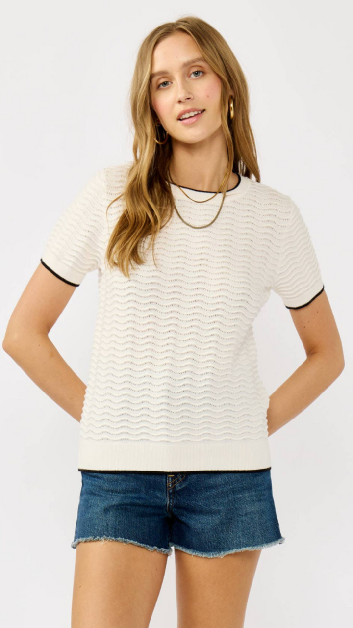 Pointelle Knit Short Sleeve Top