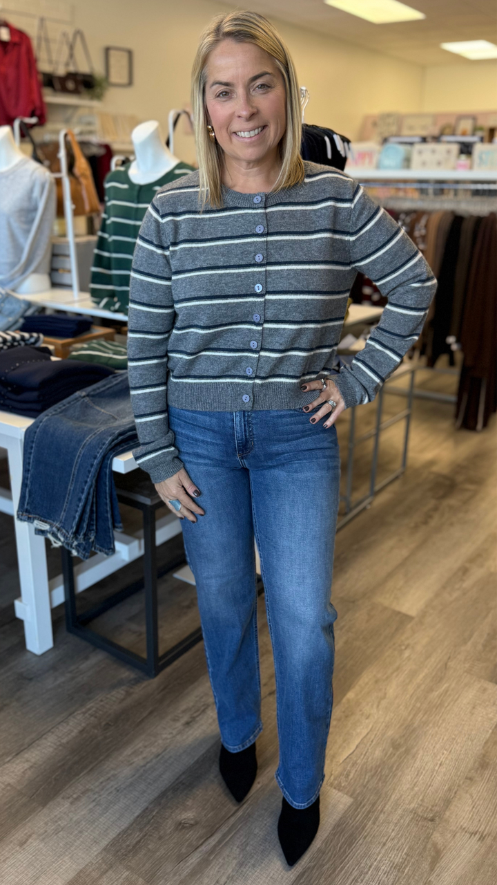 Mid Rise Medium Wash Stretchy Straight Jeans