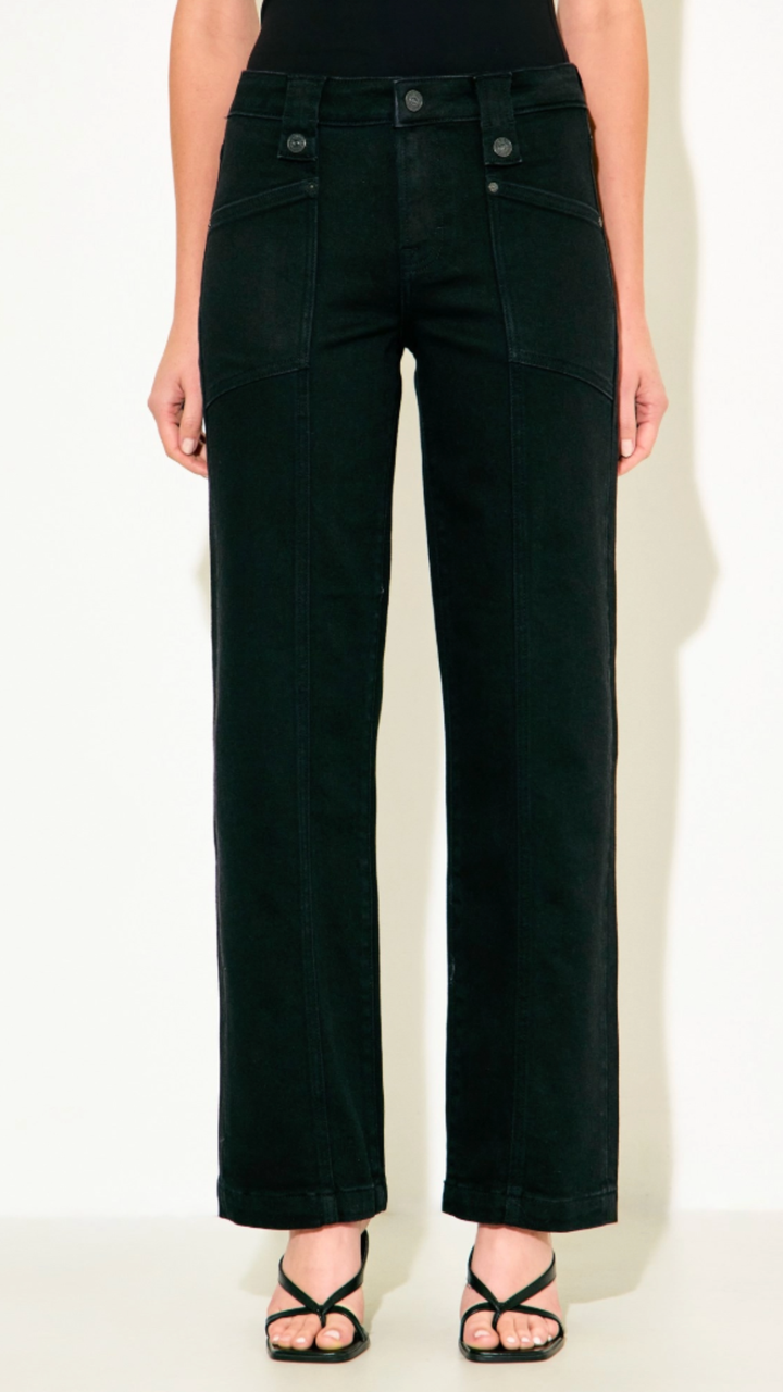 Mid Rise Black Classic Straight With Button Detail Jeans