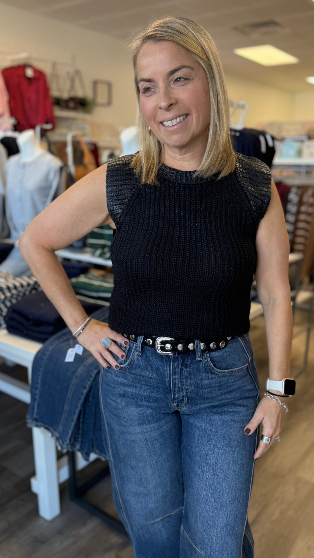 Black Contrast Trim Sweater Vest
